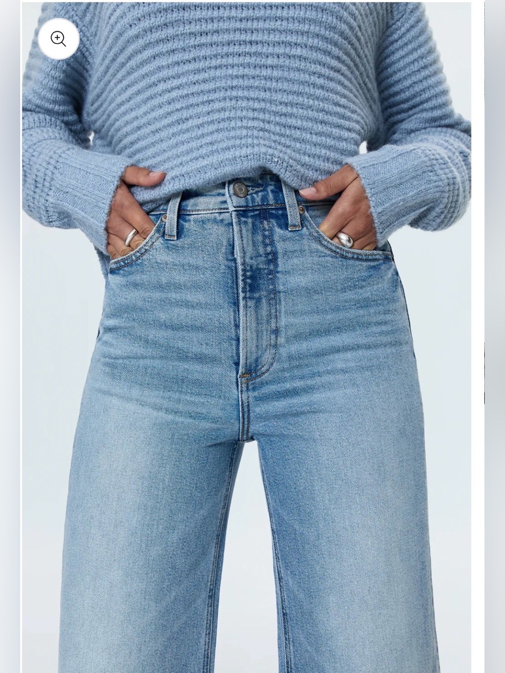 Pistola Lana Crop Cuff in Snowcat; Wide-Leg High-Rise Light Blue Jeans - Picture 3 of 10